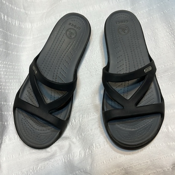 Crocs Strappy Wedge SANDALS Women’s 9 Black Slip-on Beach Shoes Patricia II - Picture 6 of 16
